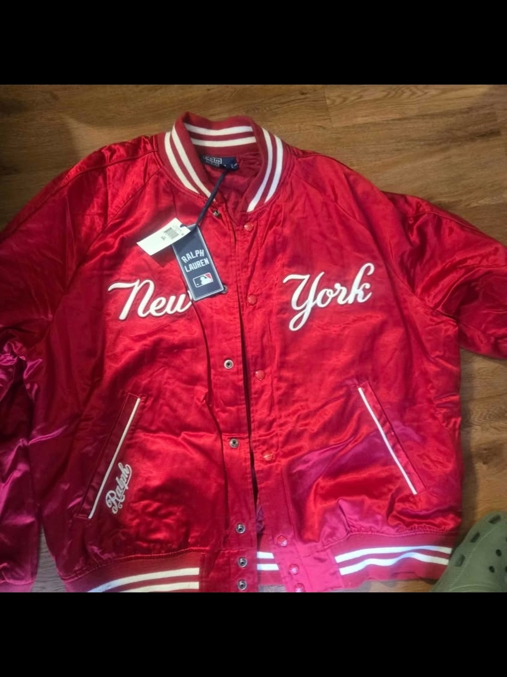 Ralph Lauren Red New York Satin Bomber Jacket